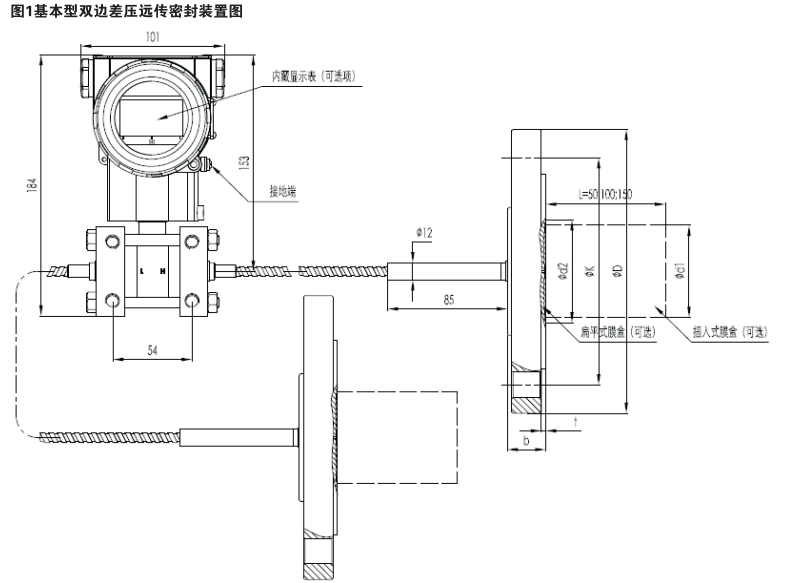 單晶硅遠(yuǎn)傳差壓變送器外形尺寸