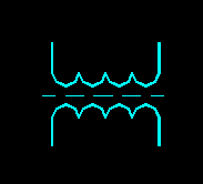 繞組間有屏蔽的雙繞組單相變壓器電氣符號