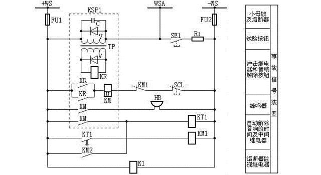用ZC-23型沖擊繼電器構成的事故信號裝置的回路圖