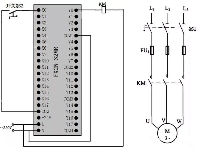 定時(shí)器與計(jì)數(shù)器組合延長(zhǎng)定時(shí)控制的PLC接線圖
