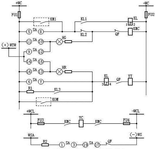 具有燈光監視的斷路器控制回路圖