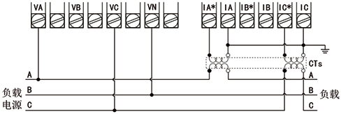 采用無PT，2CT方式的電能質(zhì)量分析儀接線圖
