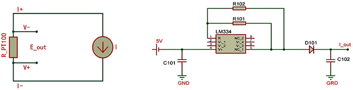 電阻四線制接線電路與恒流源電路圖